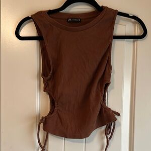 Zara Brown Crop Tie Front Tank Top